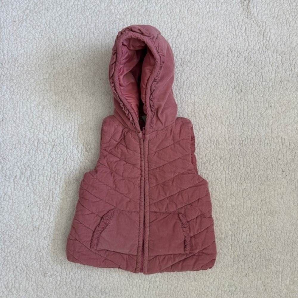 Aspen Kids Girls Pink Corduroy Puffer Vest‎ Hooded Quilted Full Zip 2T Rose